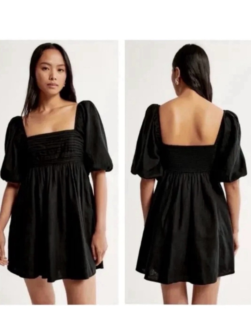 Abercrombie & Fitch Emerson Poplin Puff Sleeve Mini Dress Medium Black Linen